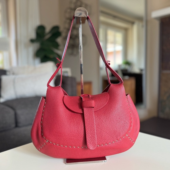 FENDI Rare Authentic Vintage Selleria Red Stitch Leather Bag Shoulder - Picture 3 of 15